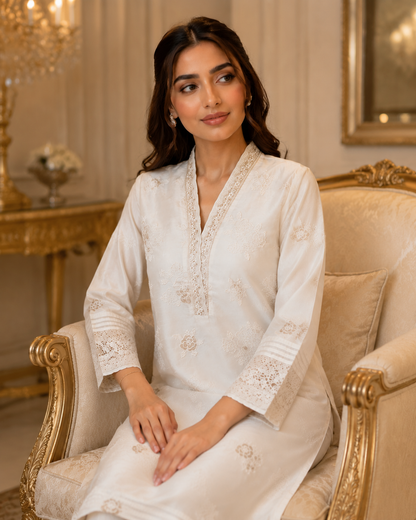 Ivory / Cream Mul Chanderi Suit