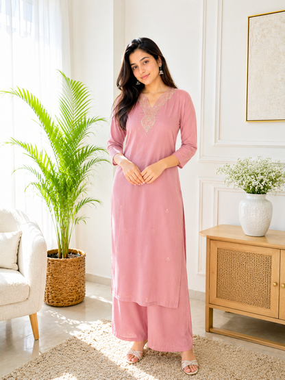 Dusty Pink Mul Chanderi Suit