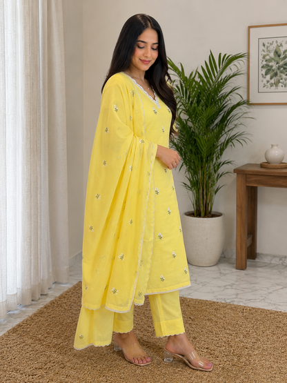 Lemon Yellow Mul Cotton Suit