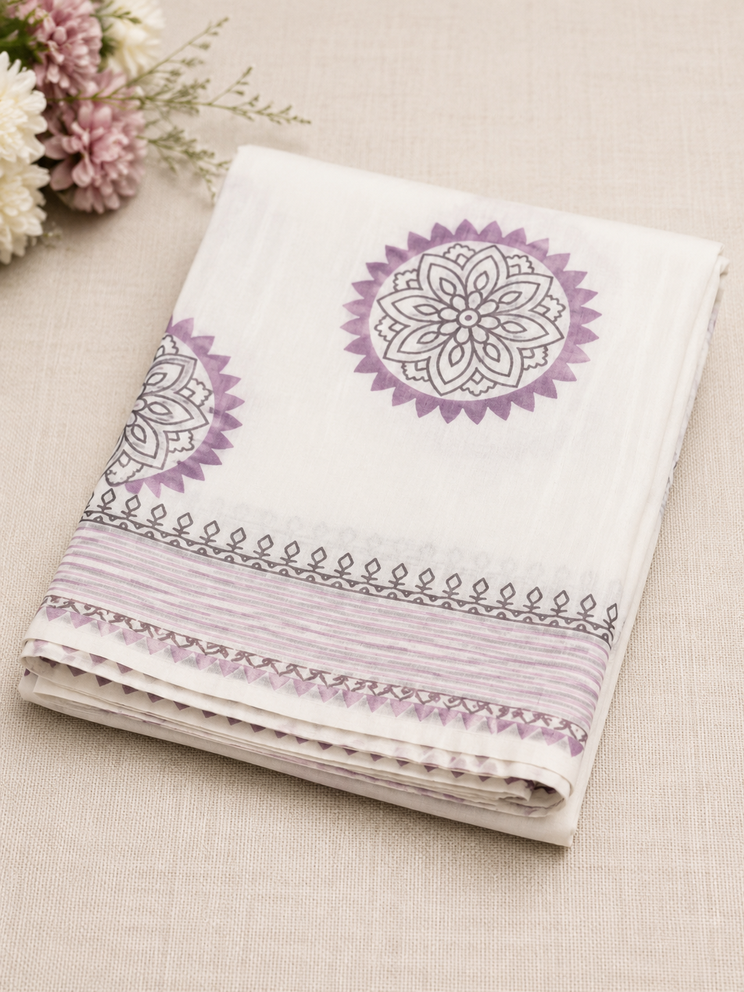 White and Lavender Mul Cotton Suit