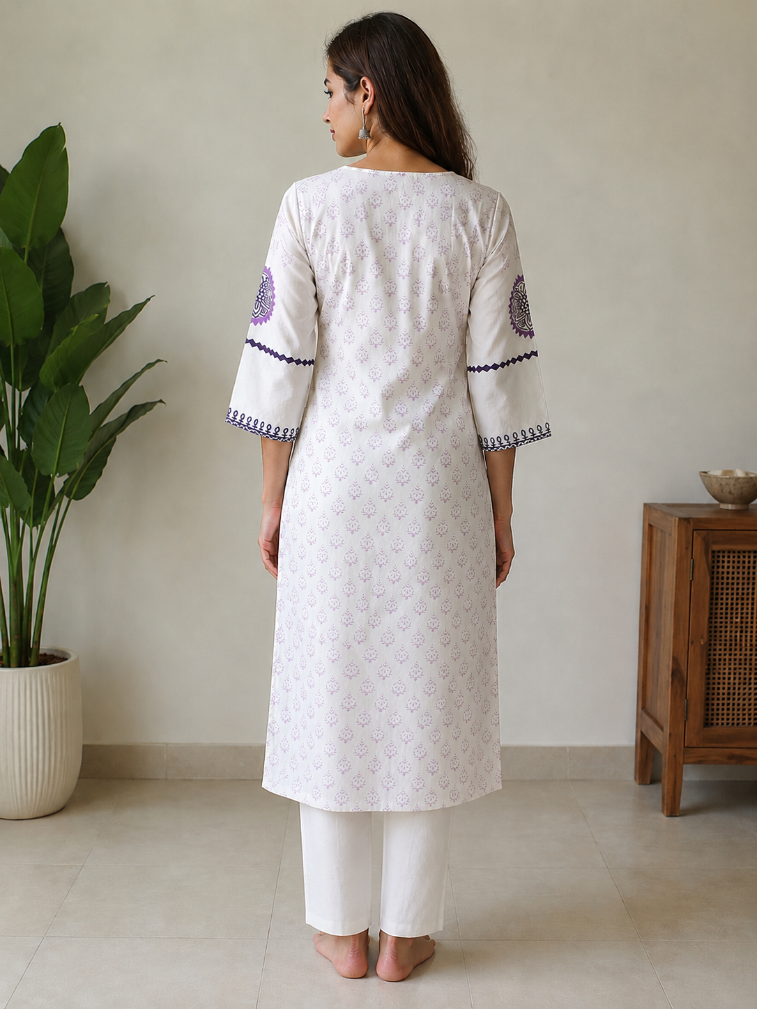 White and Lavender Mul Cotton Suit