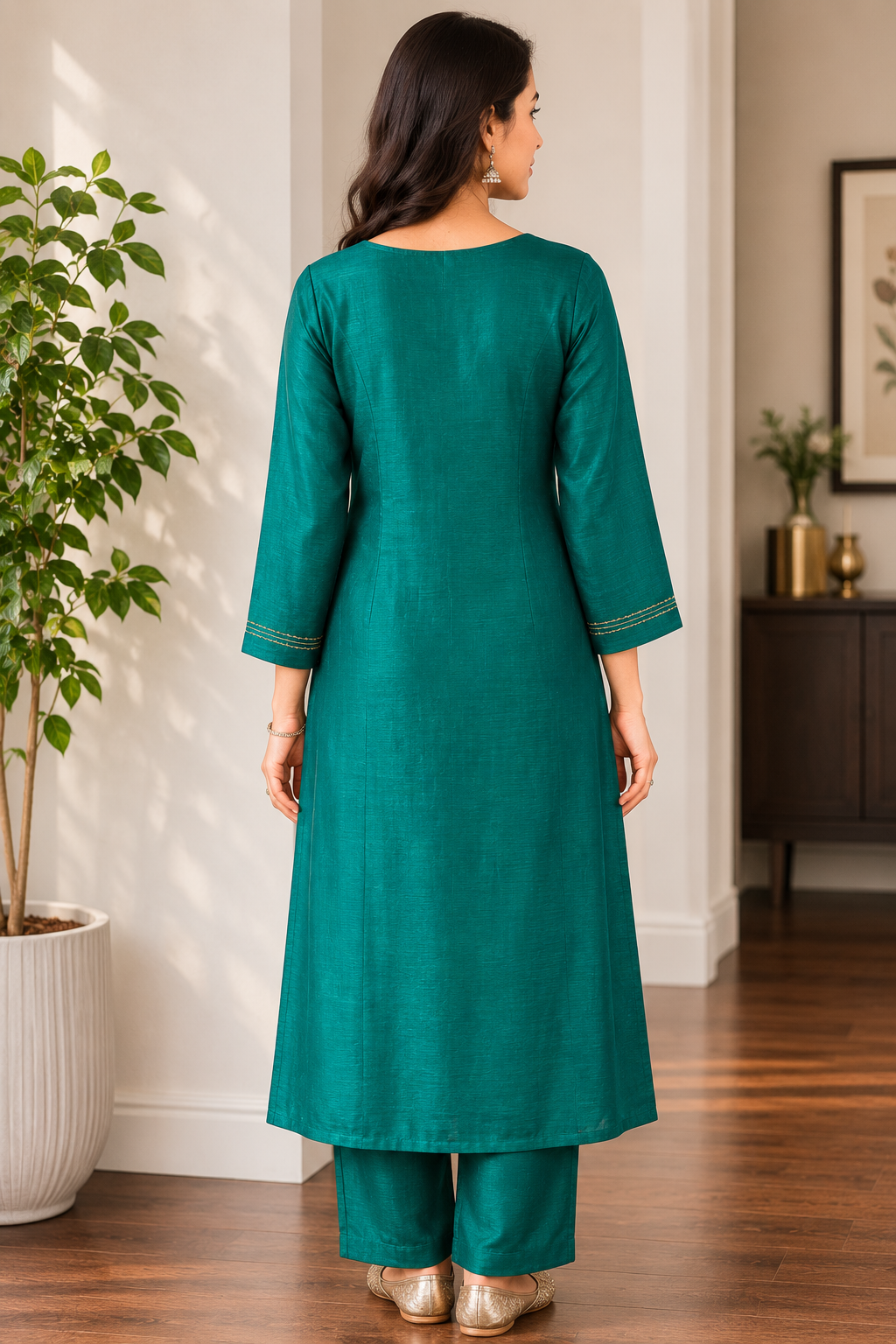 Graceful Green Mul Chanderi Suit