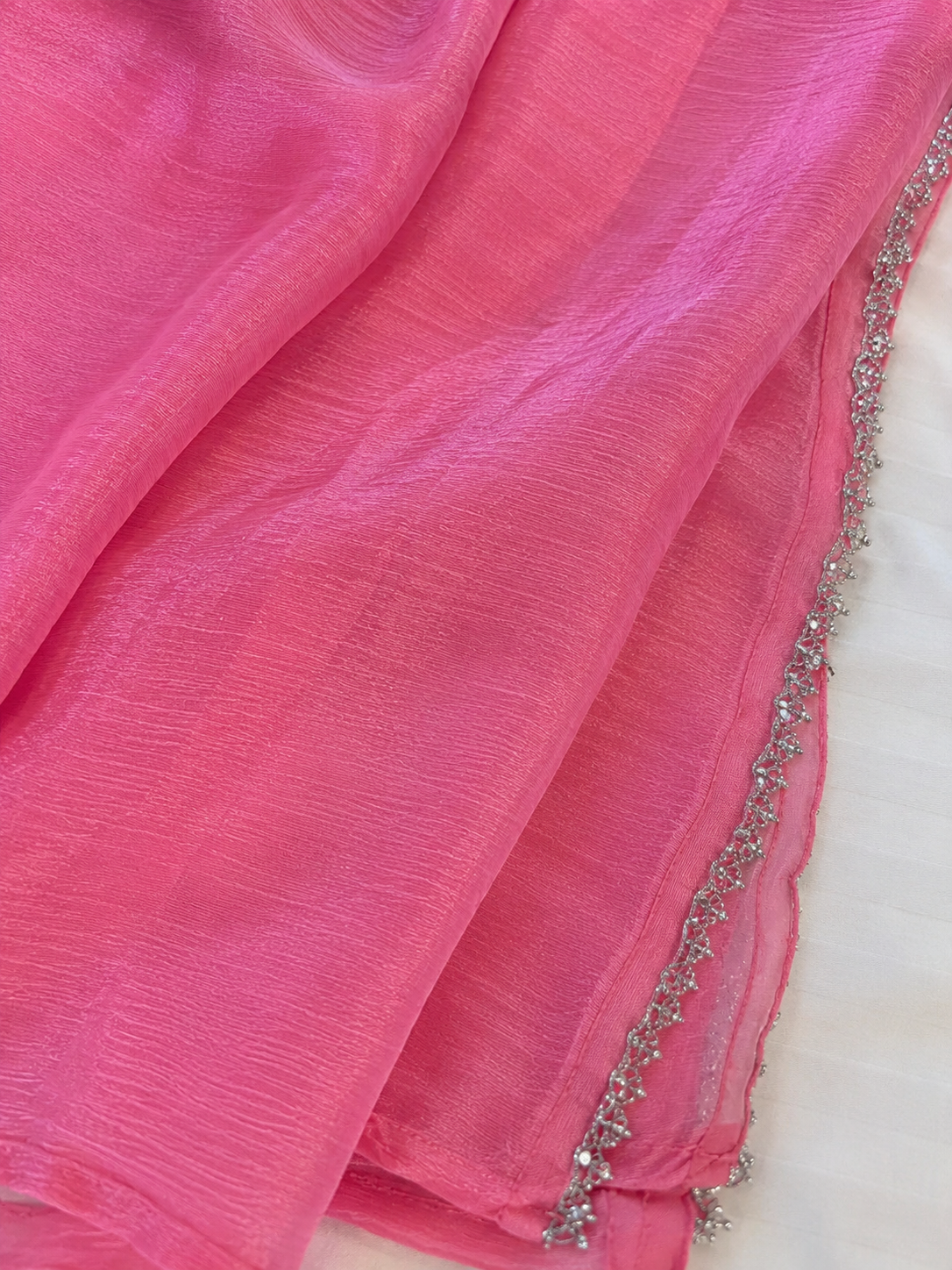 Pink and White Chinon Gharara Suit