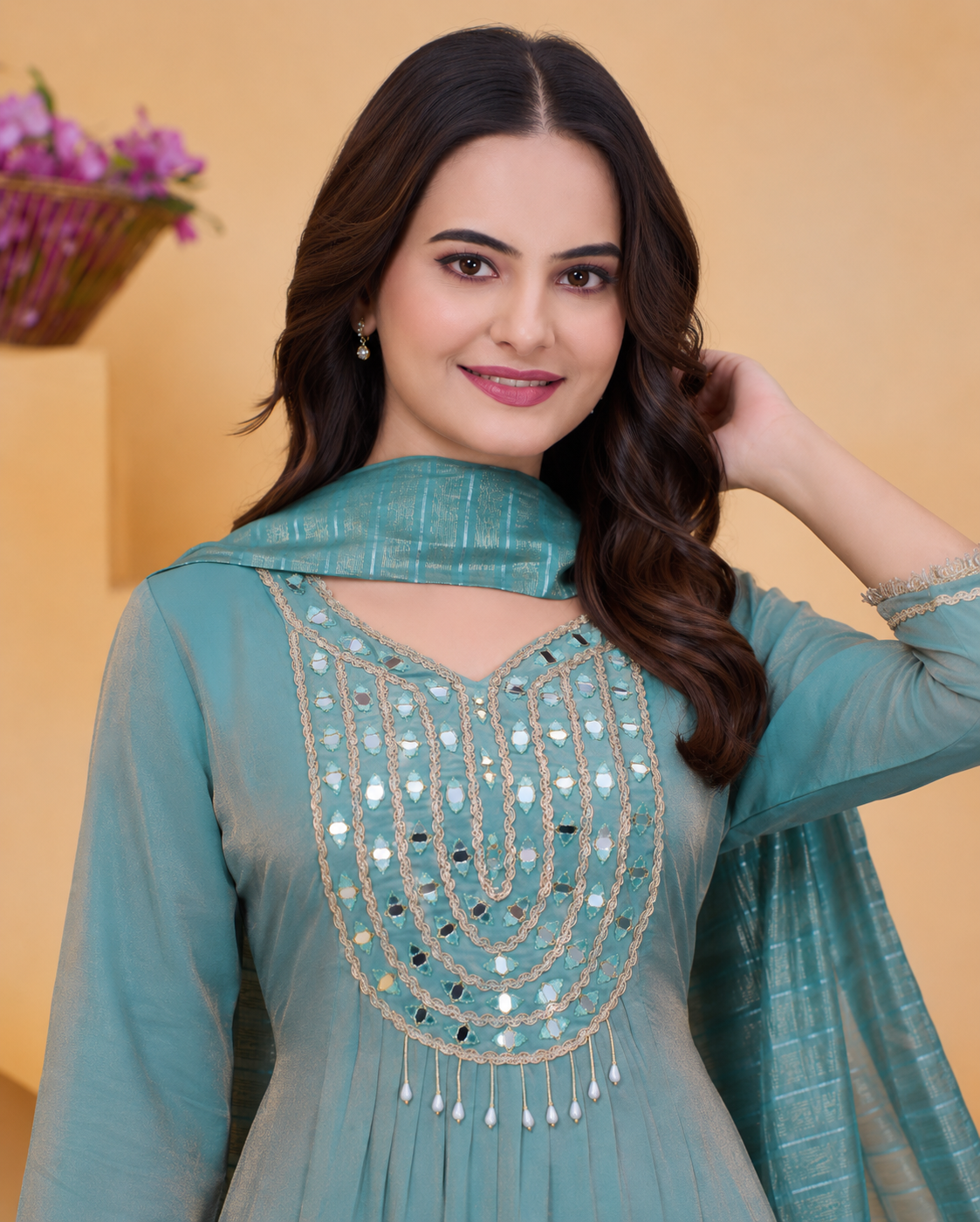Aqua Blue Tissue Shimmer Suit