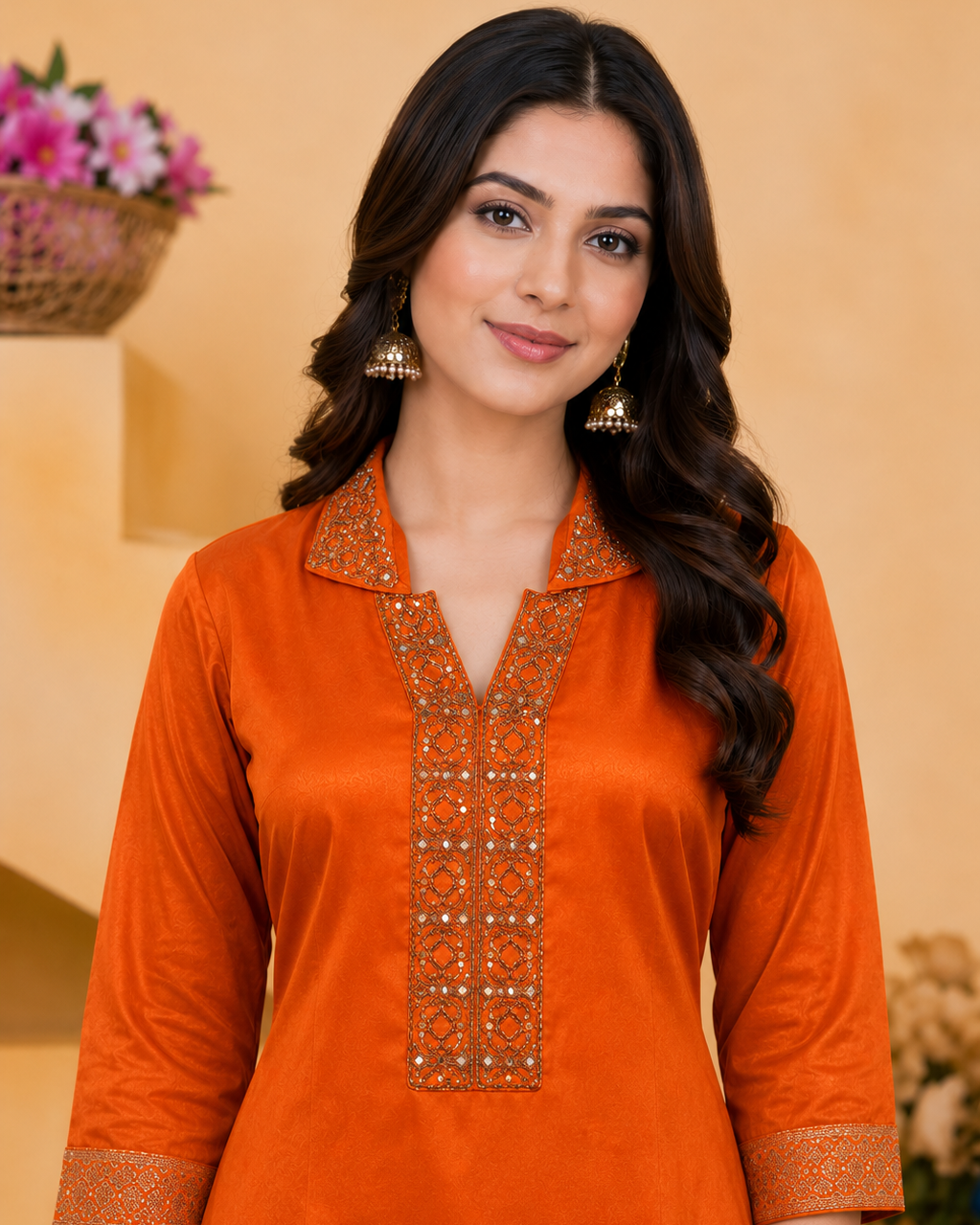 Orange Dola Silk Co-Ord Set