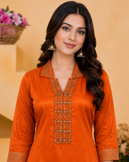 Orange Dola Silk Co-Ord Set