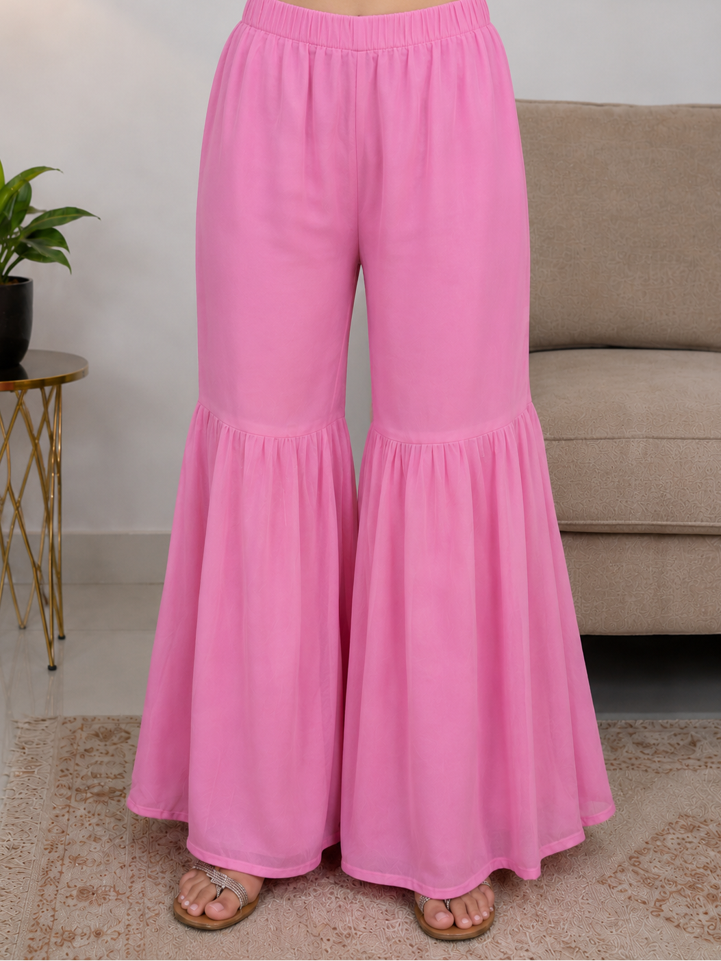 Pink and White Chinon Gharara Suit