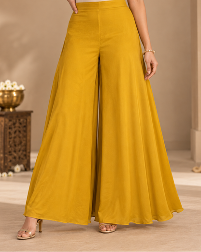 Yellow Jacquard Silk Sharara Suit