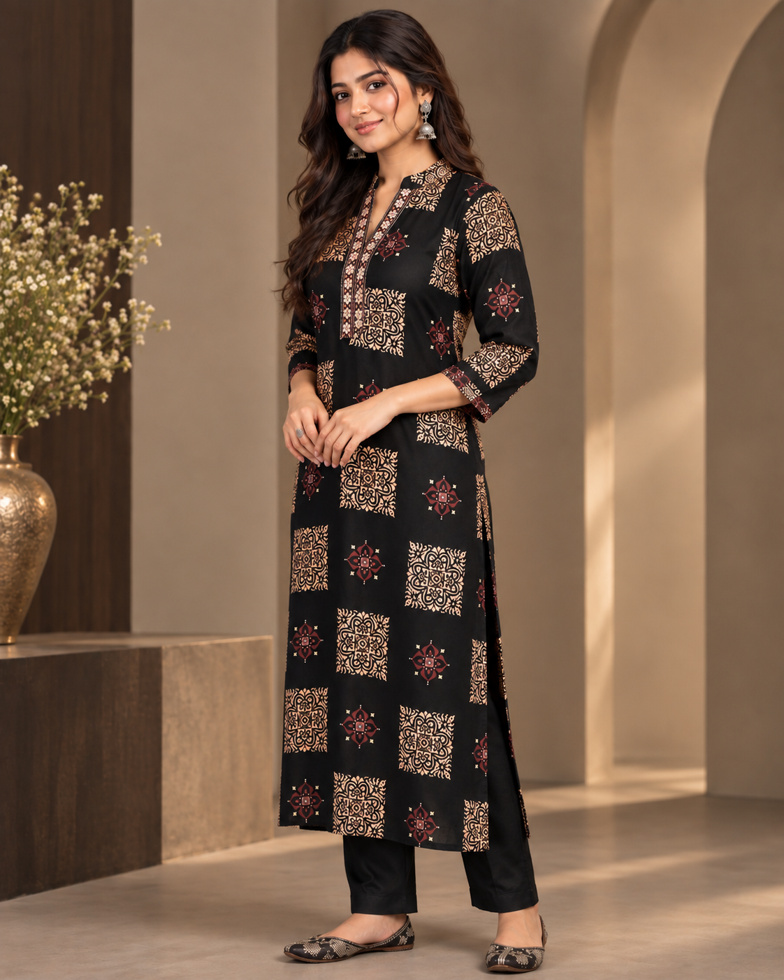 Black Gajji Kurta Pant Set