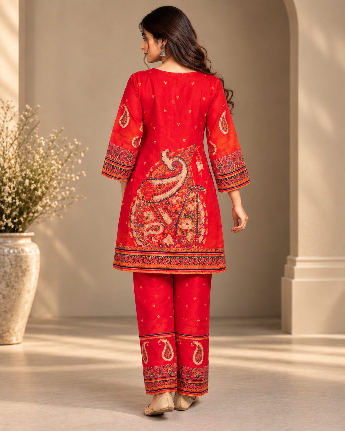 Crimson Red Crepe Coord Set