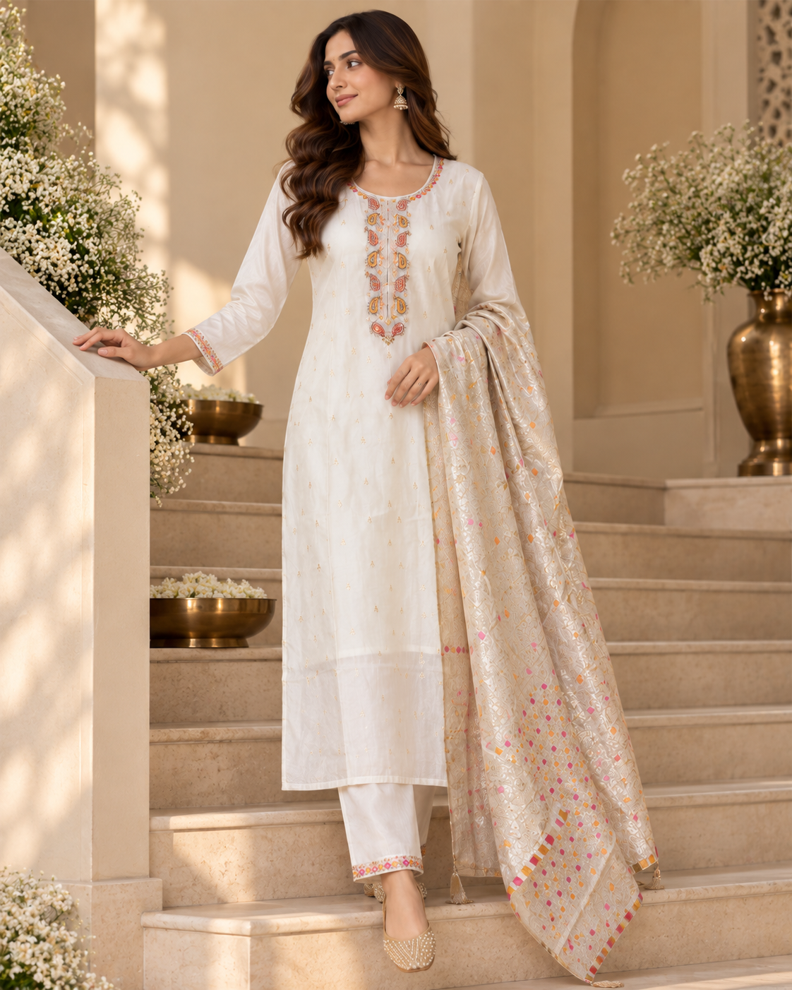 Ivory Pearl Mul Chanderi Suit