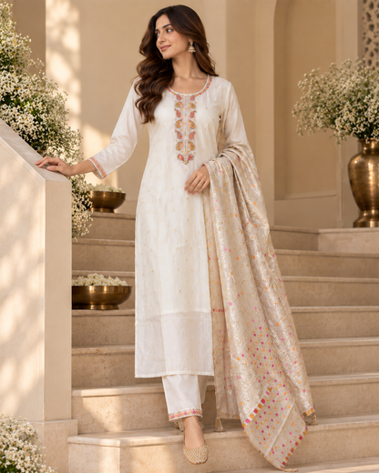 Ivory Pearl Mul Chanderi Suit