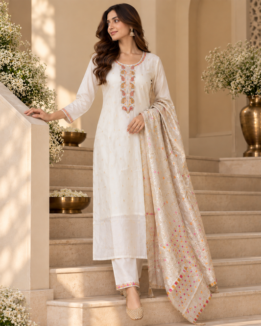 Ivory Pearl Mul Chanderi Suit