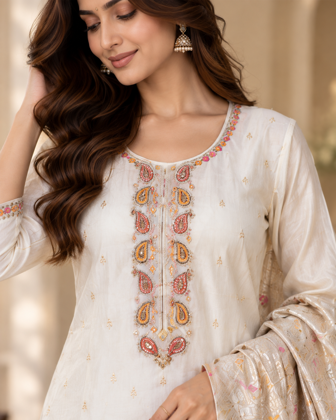 Ivory Pearl Mul Chanderi Suit