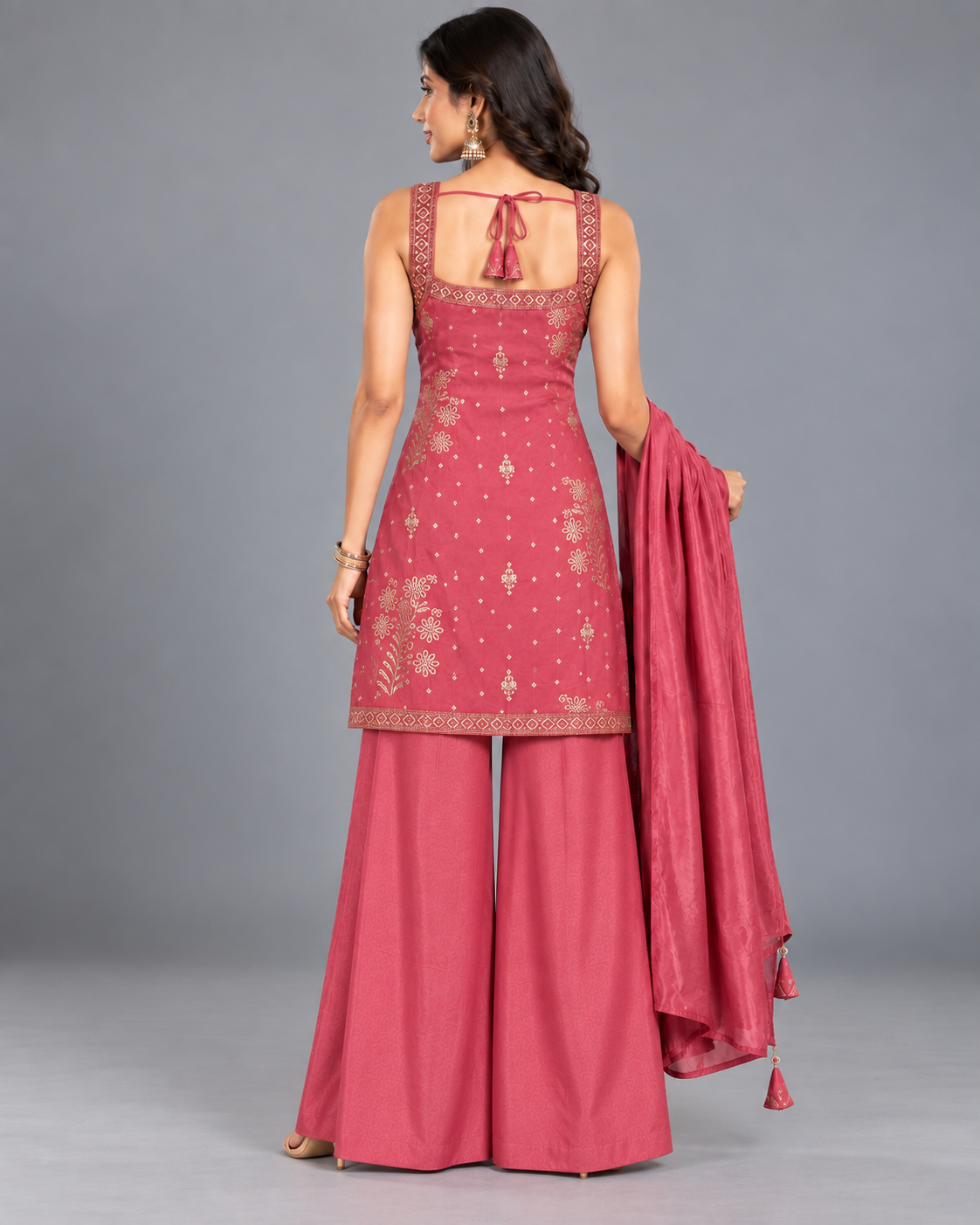 Pink Jacquard Silk Sharara Suit