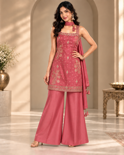 Pink Jacquard Silk Sharara Suit