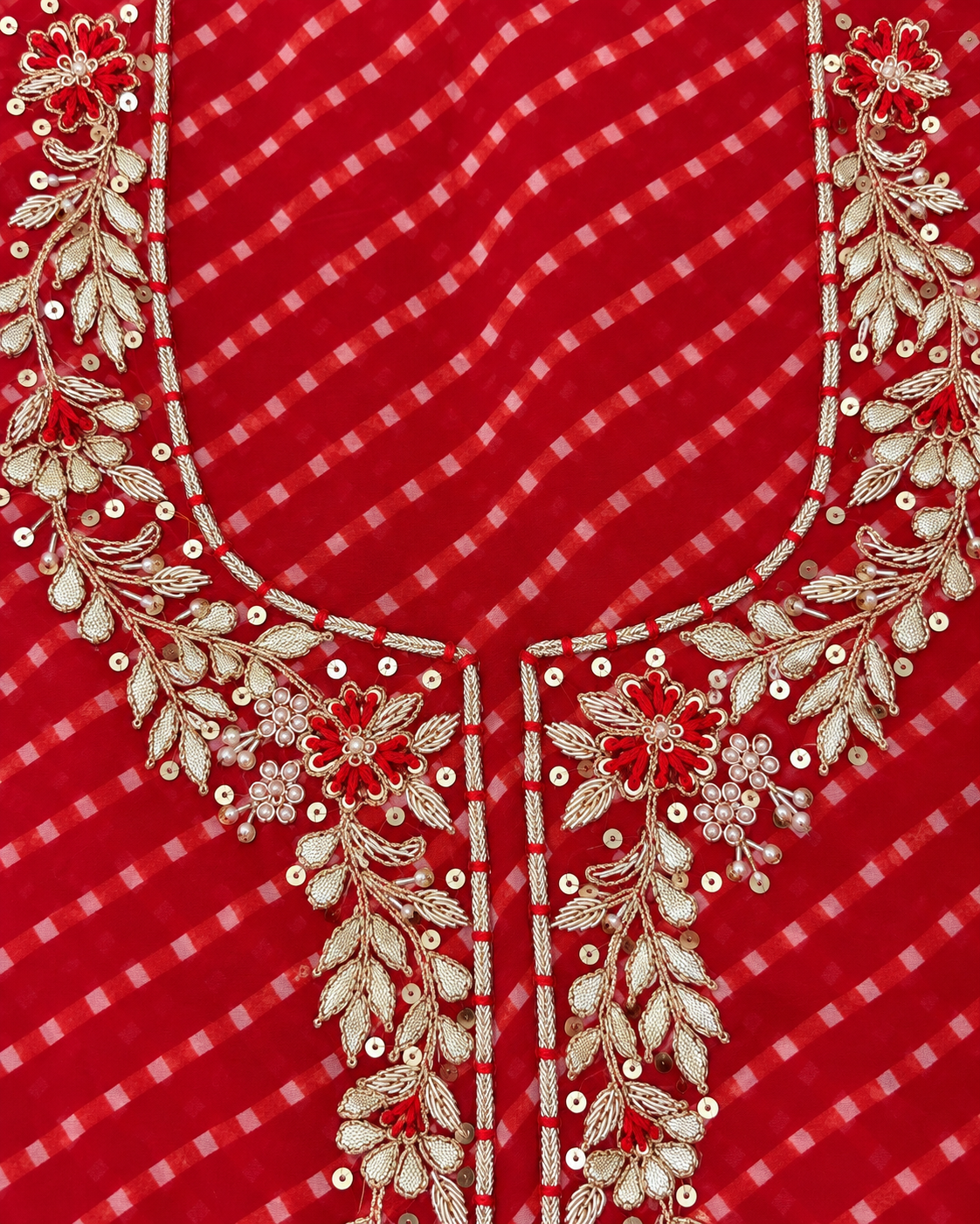 Radiant Red Lehariya Dress Material