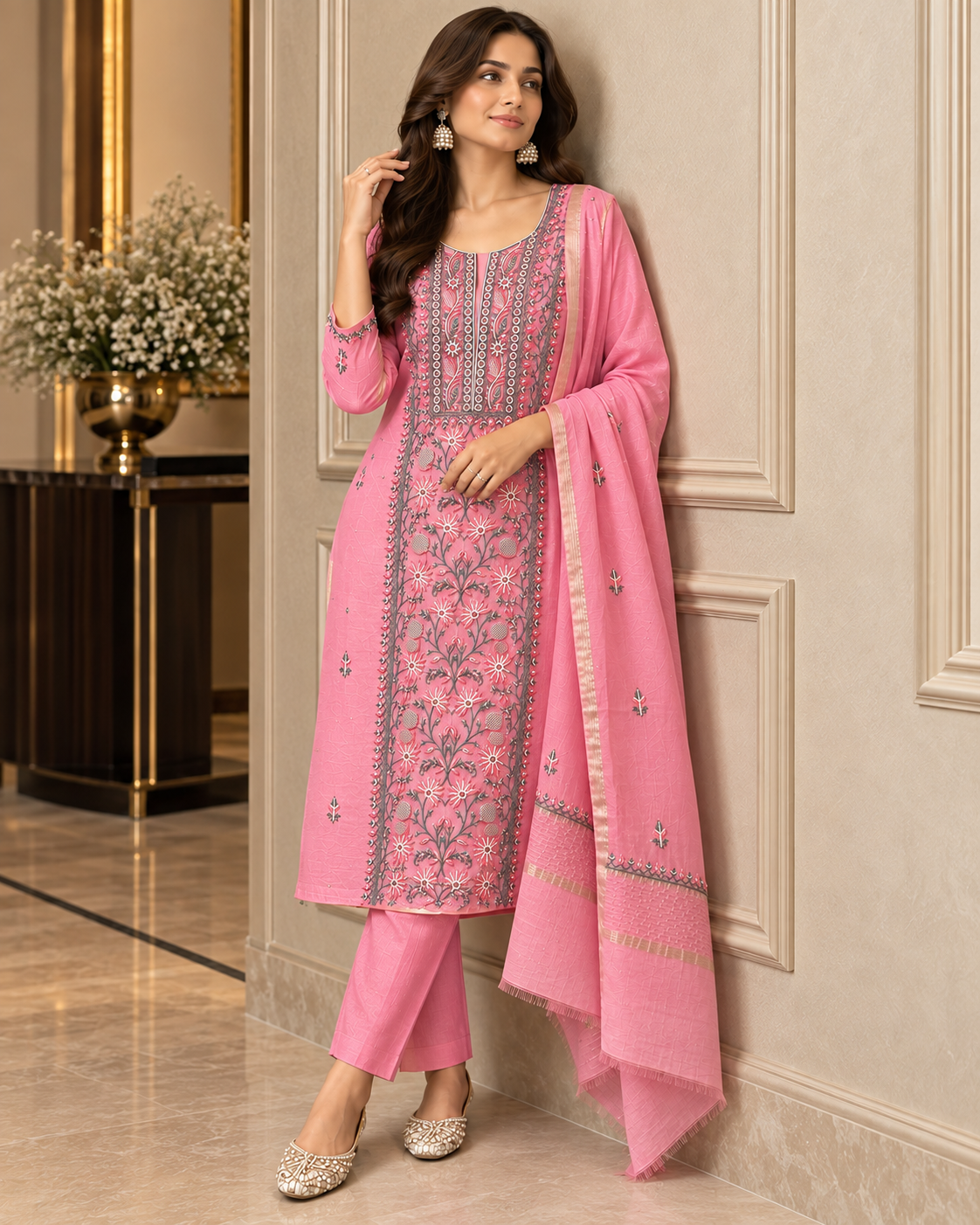 Gulabi Grace Chikankari Dress Material