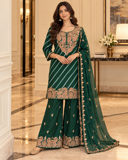 Green Elegance Pure Viscose Palazzo Suit
