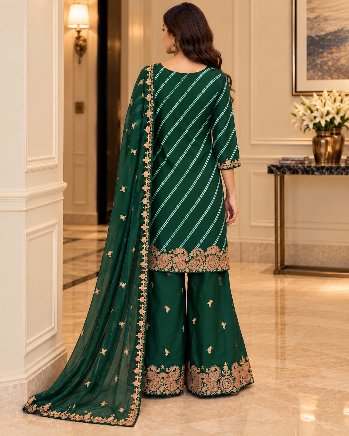 Green Elegance Pure Viscose Palazzo Suit