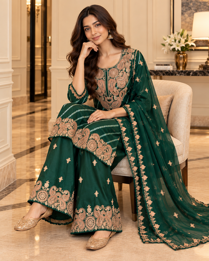 Green Elegance Pure Viscose Palazzo Suit
