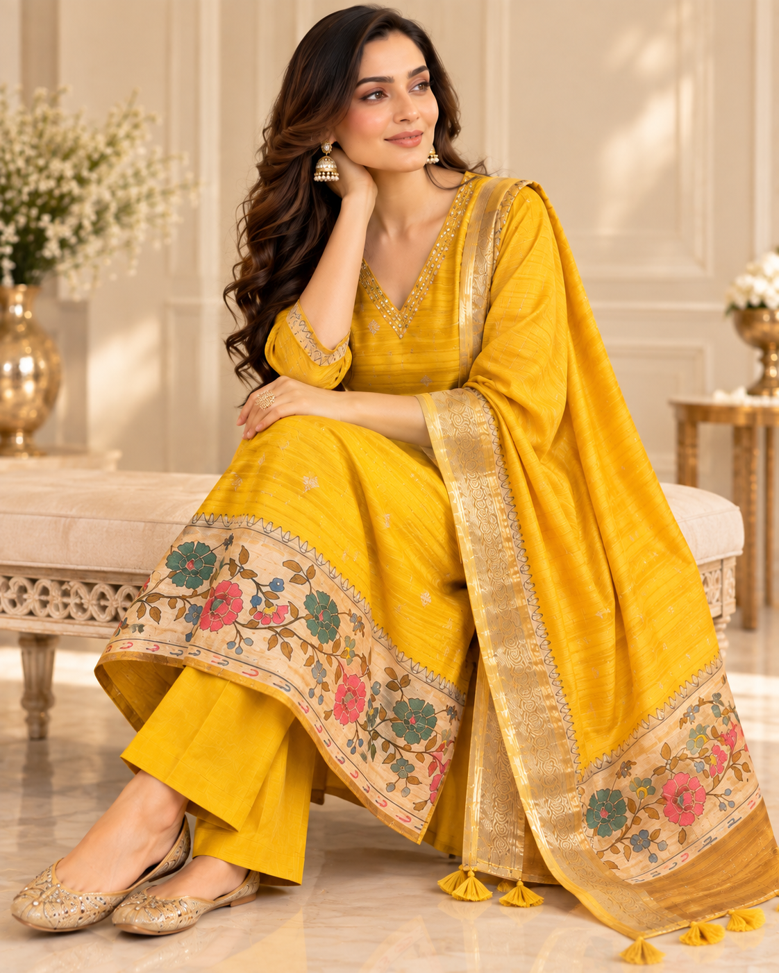 Golden Yellow Tussar Silk Suit
