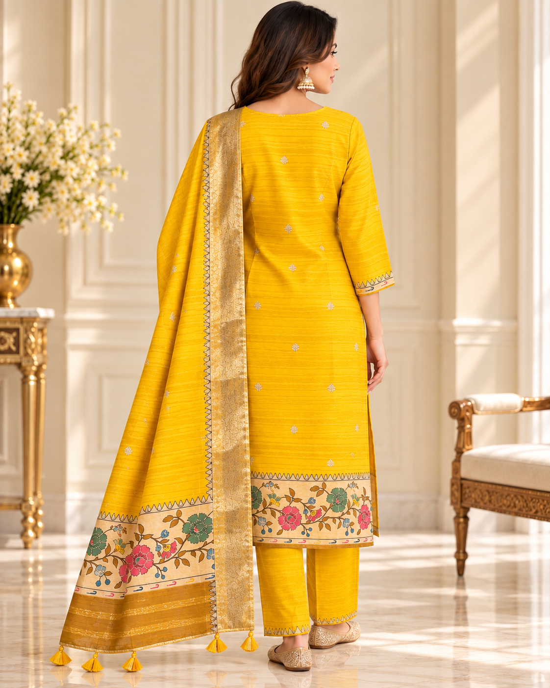 Golden Yellow Tussar Silk Suit