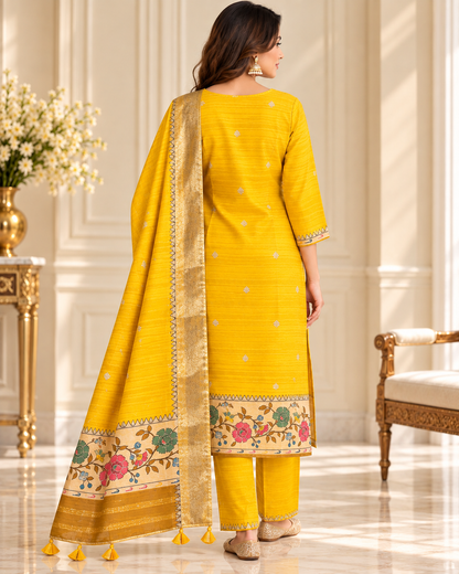 Golden Yellow Tussar Silk Suit