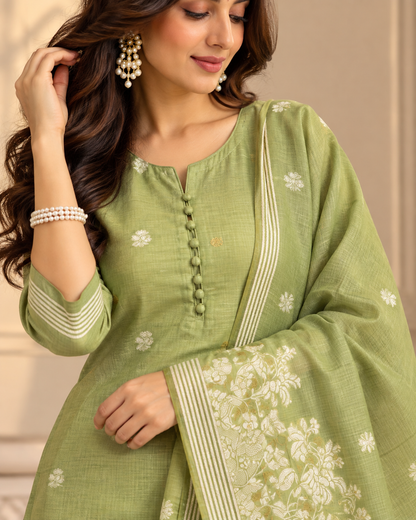 Sage Green Jamdani Cotton Suit