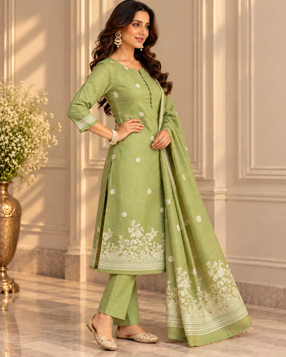 Sage Green Jamdani Cotton Suit