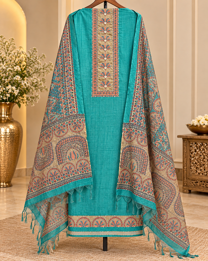 Sea Green Tussar Silk Dress Material