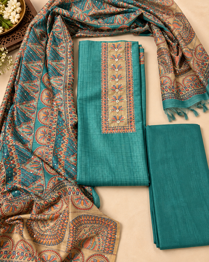 Sea Green Tussar Silk Dress Material