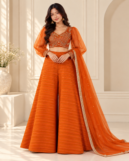 Brick Orange Viscose Palazzo Suit