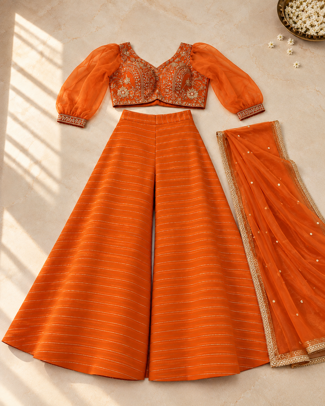 Brick Orange Viscose Palazzo Suit