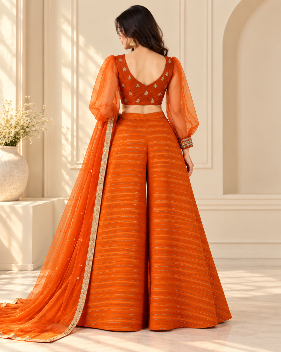 Brick Orange Viscose Palazzo Suit