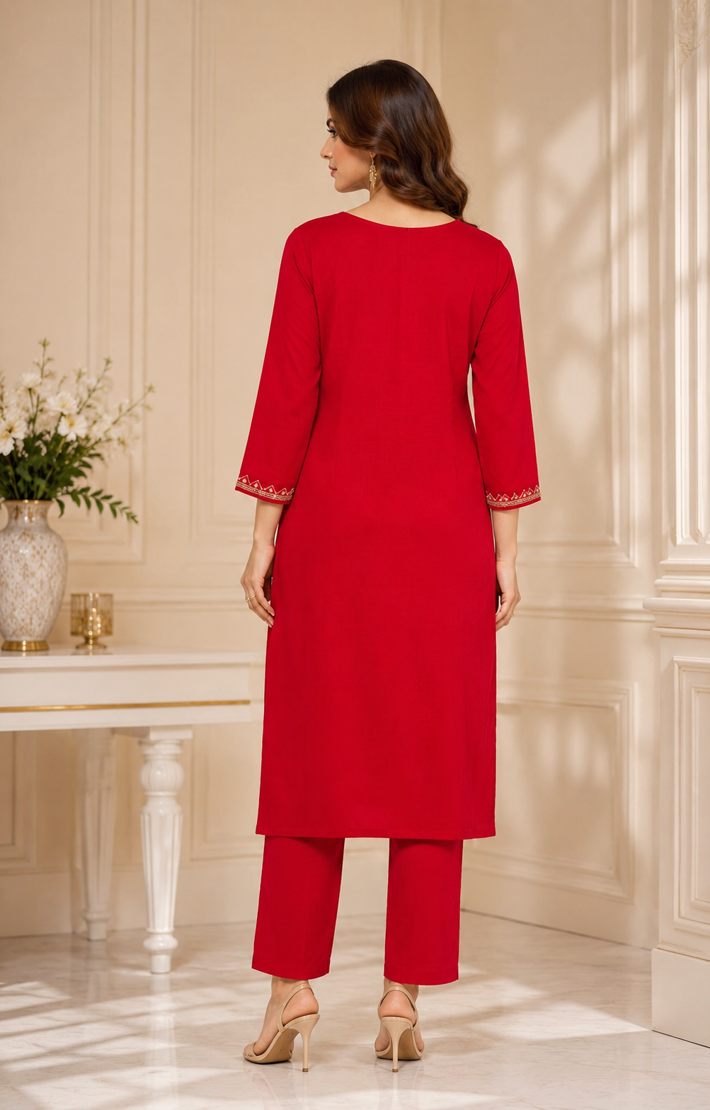 Red Radiant Raw Silk Suit