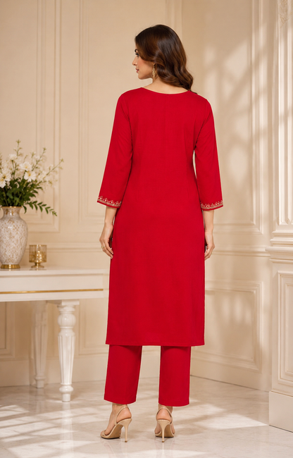 Red Radiant Raw Silk Suit