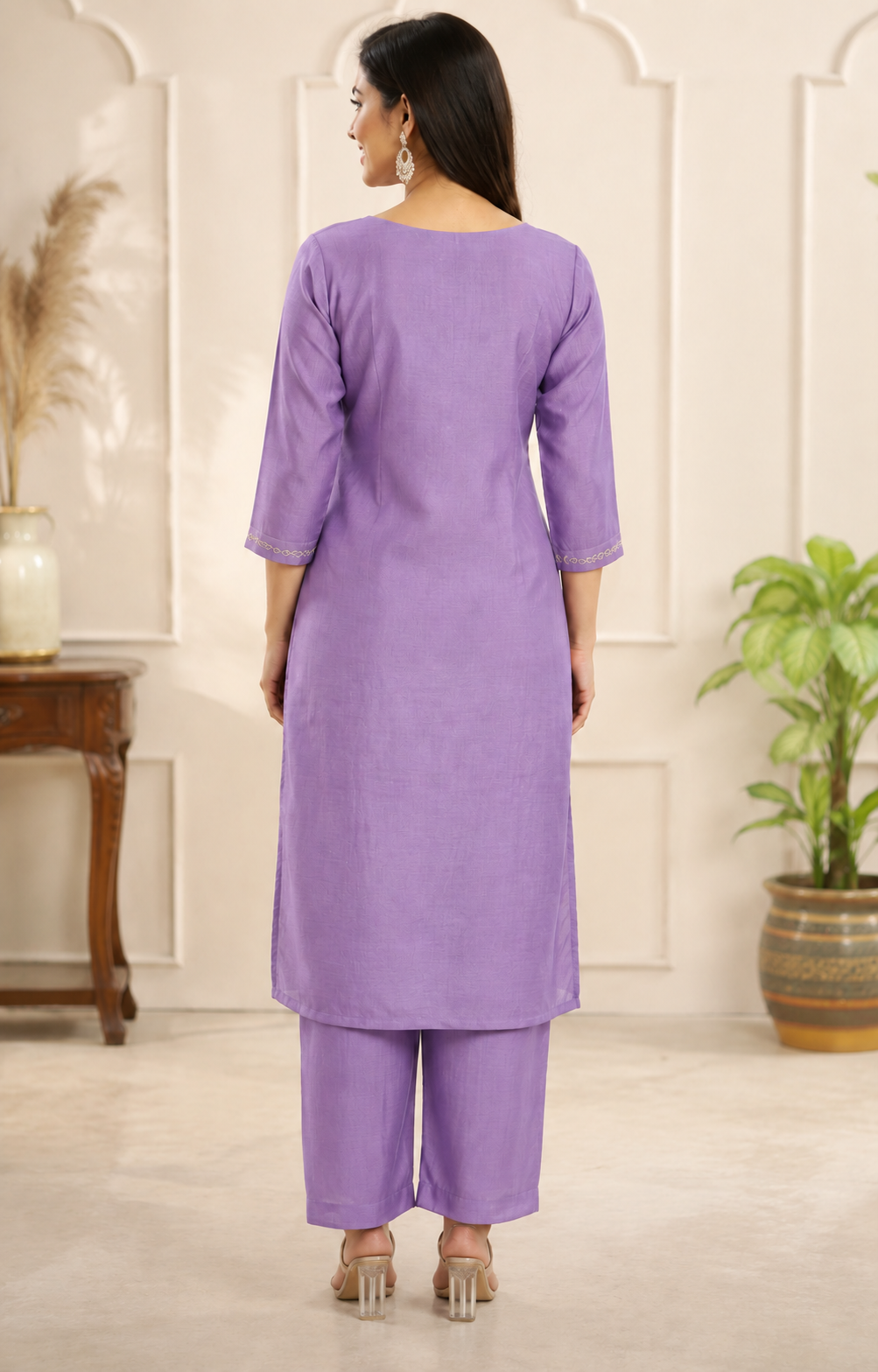 Lavender Mul Chanderi Suit
