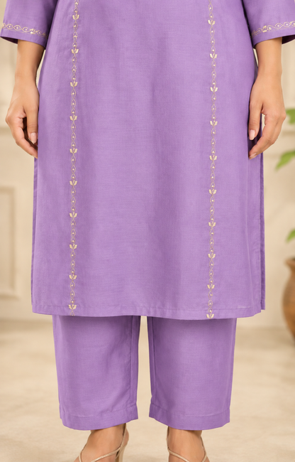 Lavender Mul Chanderi Suit
