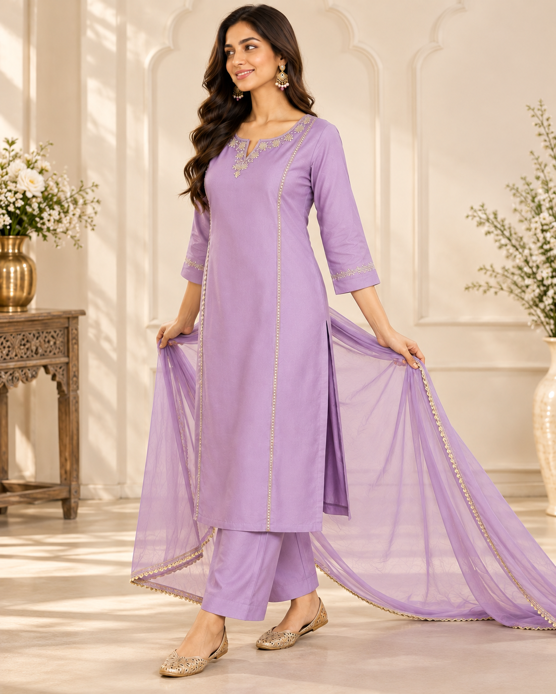Lavender Mul Chanderi Suit