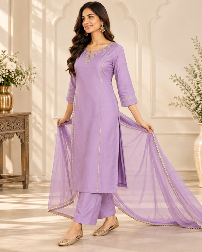 Lavender Mul Chanderi Suit