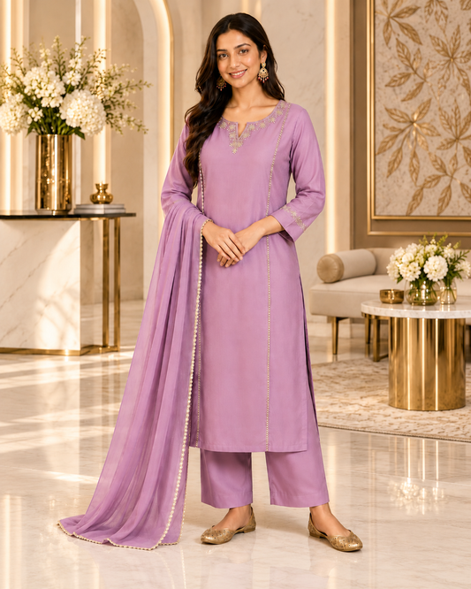 Lavender Mul Chanderi Suit