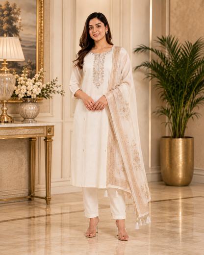 Ivory Charm Roman Silk Suit
