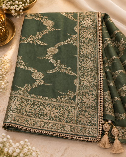 Glorious Green Mul Chanderi Dress Material