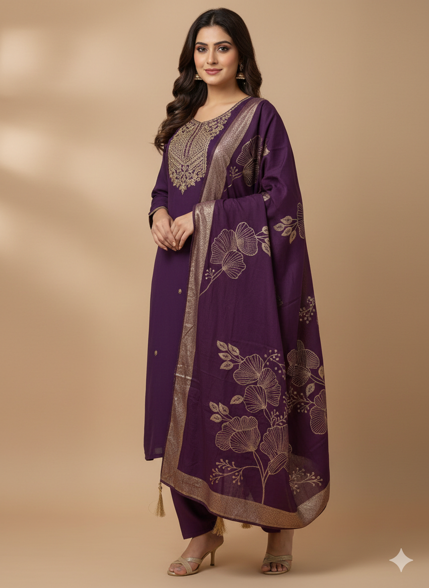 Purple Slim Fit Silk Suit