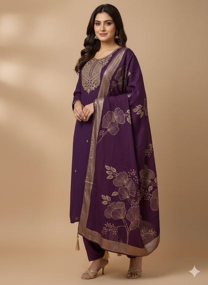 Purple Slim Fit Silk Suit