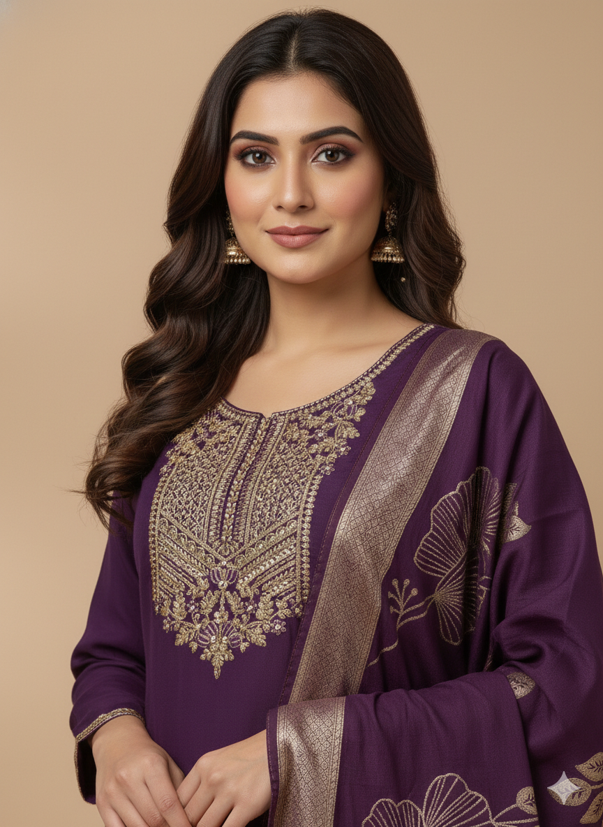 Purple Slim Fit Silk Suit