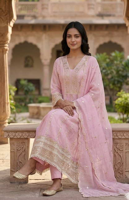 Soft Pink Pure Mul Cotton Anarkali Suit