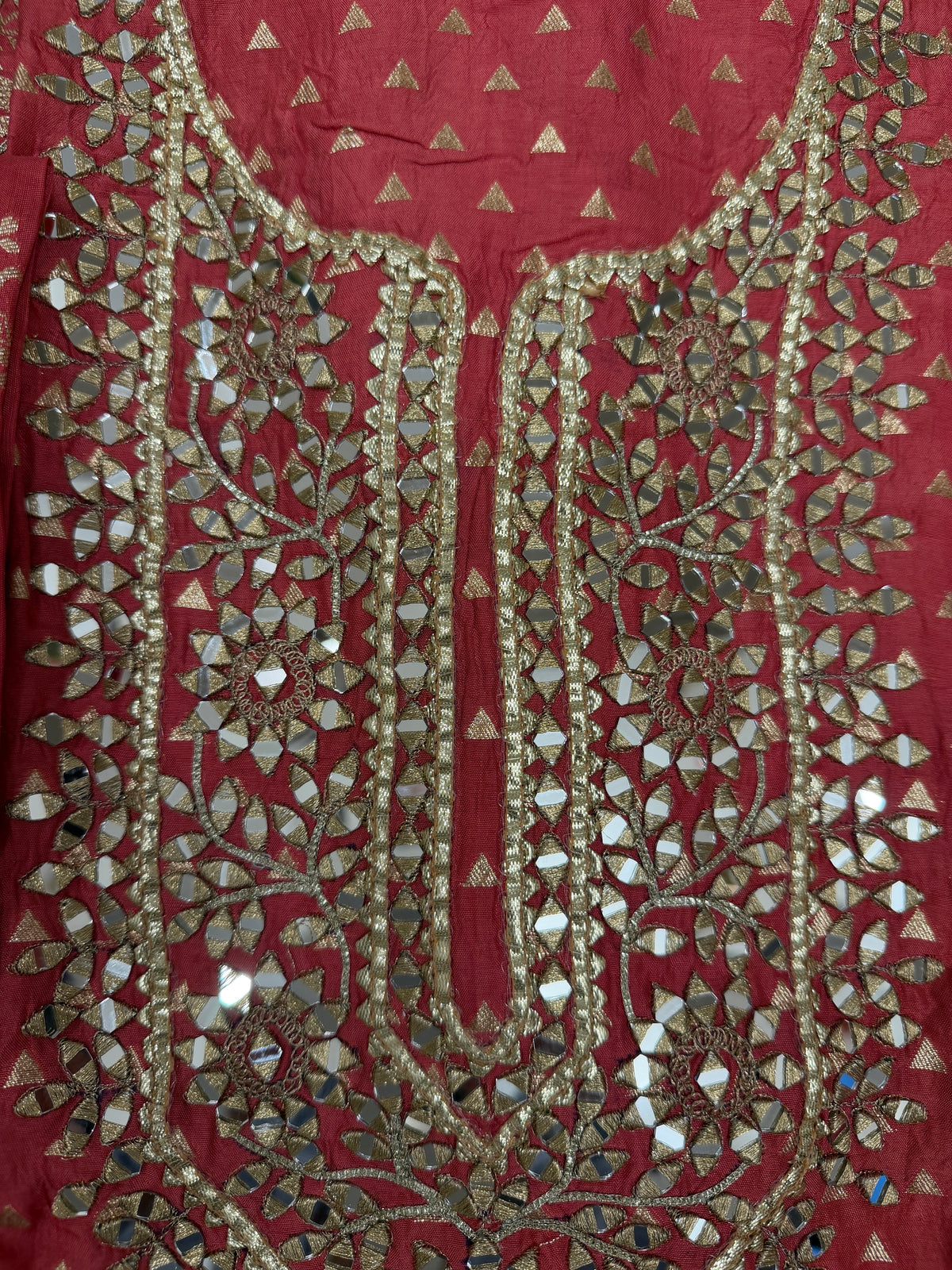 Deep Rose Maroon Mul Chanderi  Dress Material
