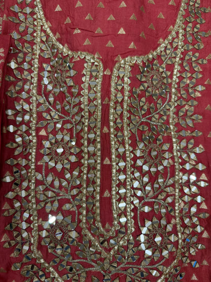 Deep Rose Maroon Mul Chanderi  Dress Material